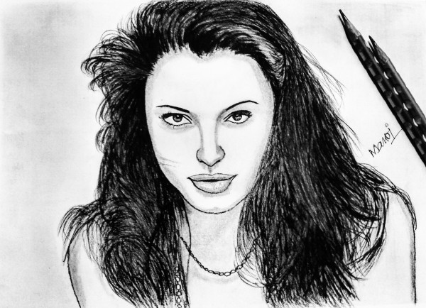 Great Pencil Sketch Of Angelina Jolie - DesiPainters.com
