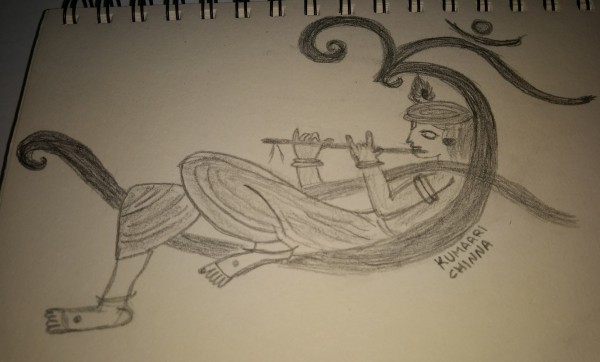 Wonderful Pencil Sketch Of Sri Krishna - DesiPainters.com