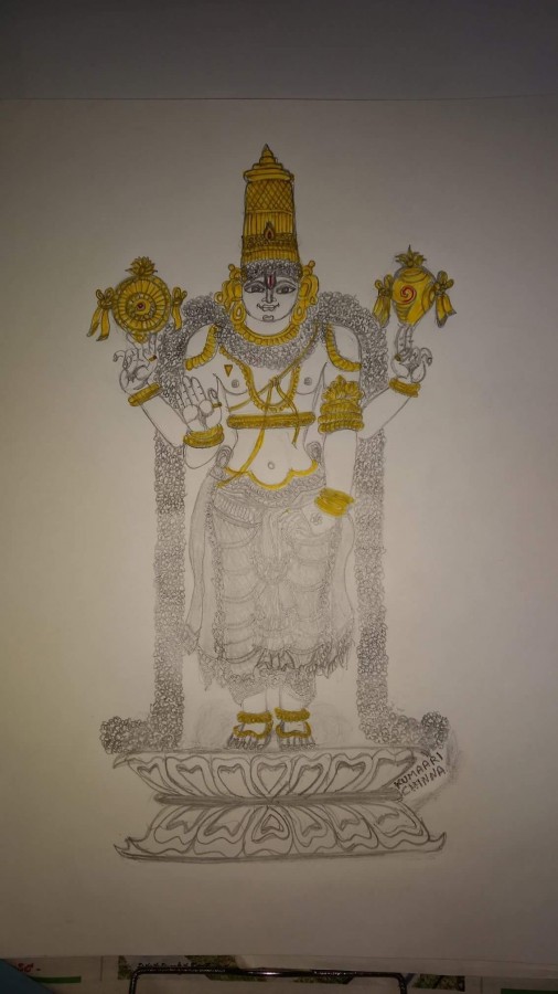 Pencil Sketch Of Lord Sri Venkateswara Swami (Appalaya gunta) - DesiPainters.com