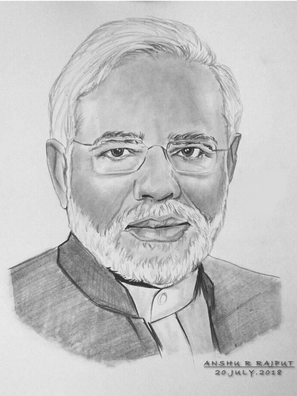 Great Pencil Sketch Of Prime Minister Narendra Modi - DesiPainters.com