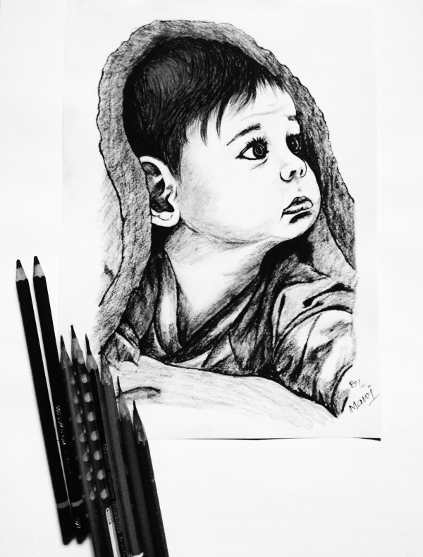 Wonderful Pencil Sketch Of Cute Baby - DesiPainters.com