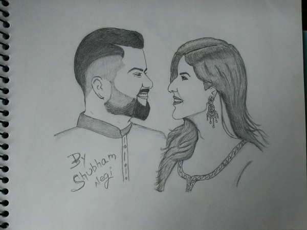 Wonderful Pencil Sketch Of Virat Kohli & Anushka Sharma - DesiPainters.com