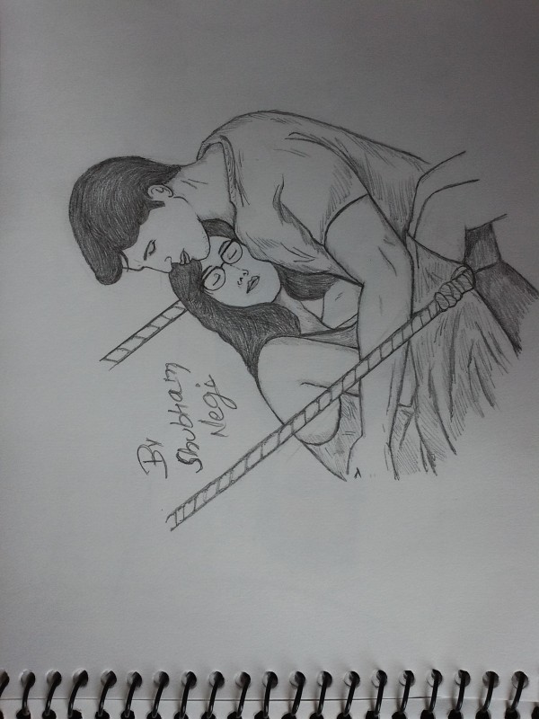 Pencil Sketch Of Beautiful Couple - DesiPainters.com