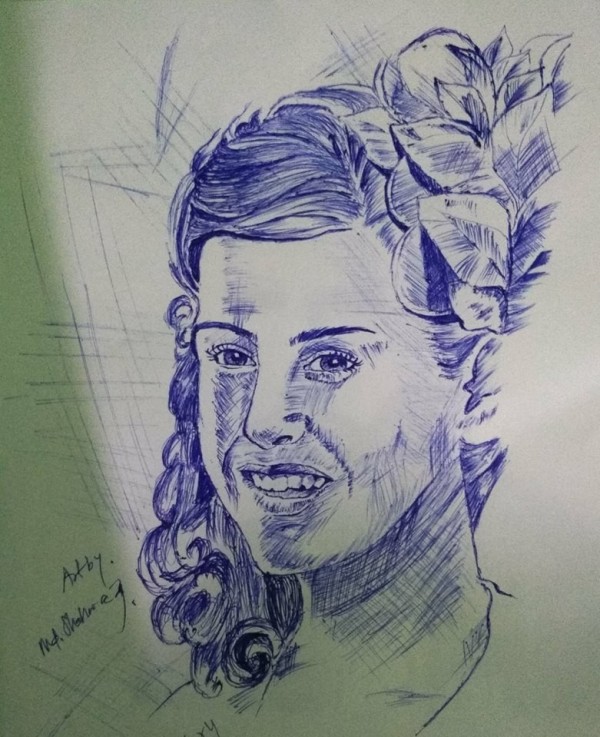 Great Ball Pen Sketch Of Girl By MD Shahwaz Ahmed