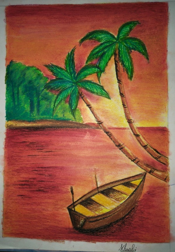 Amazing Pastel Painting Of Sunset Scenery - DesiPainters.com