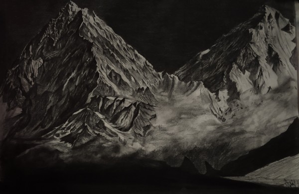 Great Pencil Sketch Of The Mount Everest - DesiPainters.com