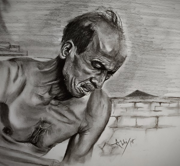 Wonderful Pencil Sketch Of Old Man - DesiPainters.com