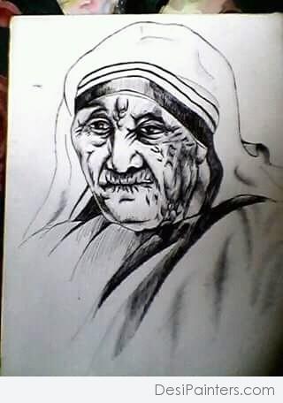 Amazing Ink Painting Of Mother Teresa