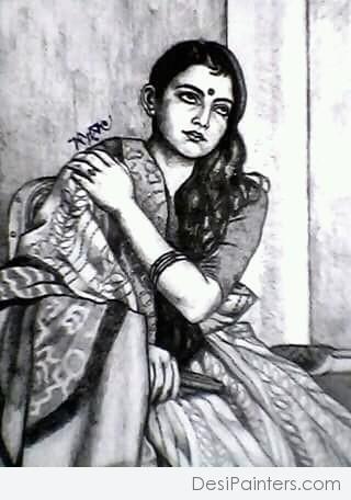 Amazing Pencil Sketch Of Bengali Traditional Girl - DesiPainters.com