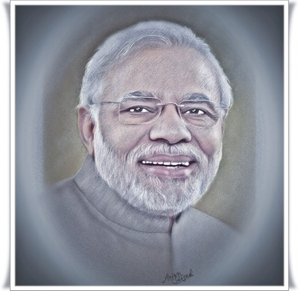 Superb Mixed Painting Of Narendra Modi - DesiPainters.com