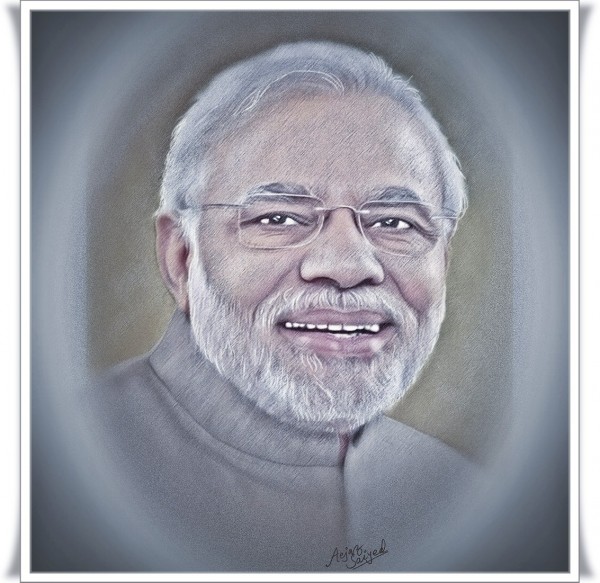 Superb Mixed Painting Of Narendra Modi