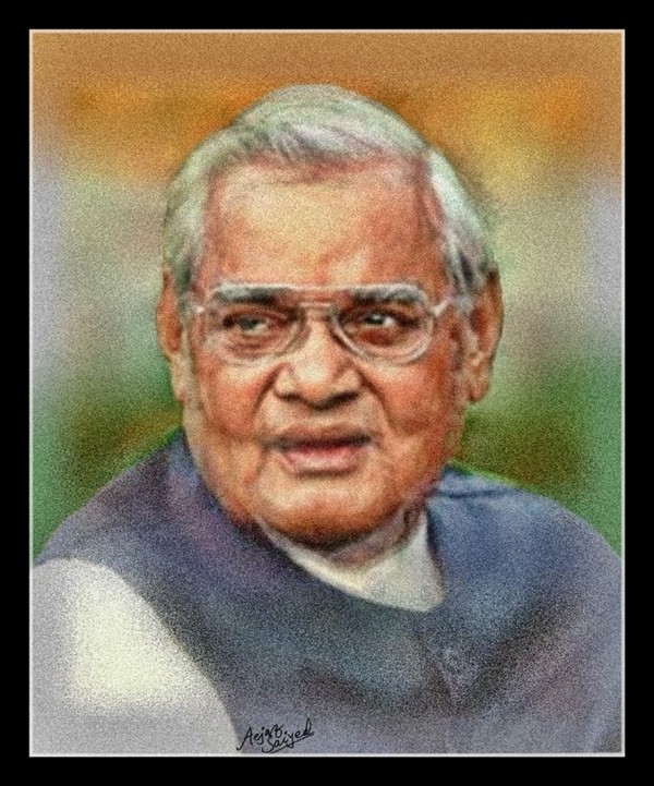 Mixed Painting Of Late Atal Bihari Vajpayee Ji - DesiPainters.com