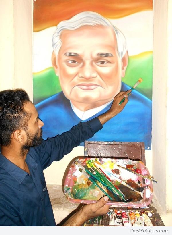 Oil Painting Of Former Indian Prime Minister Atal Bihari Vajpayee - DesiPainters.com
