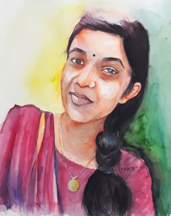 Watercolor Painting Of Cute Girl