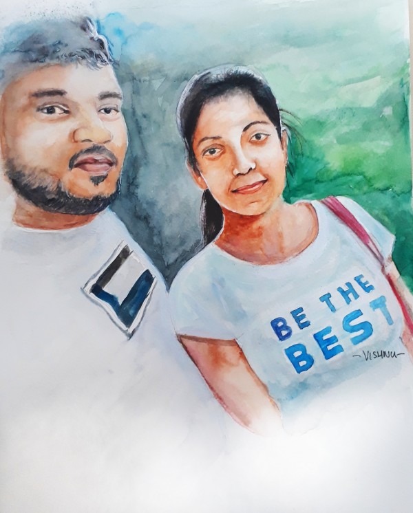 Watercolor Painting Of Couple By Artist Vishnu Aranmula