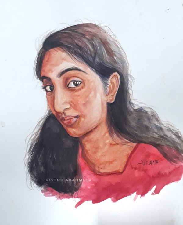 Watercolor Painting Of Girl By Artist Vishnu Aranmula - DesiPainters.com