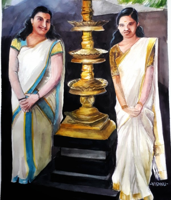 Cute Kerala Girls In Temple For Onam Celebration - DesiPainters.com