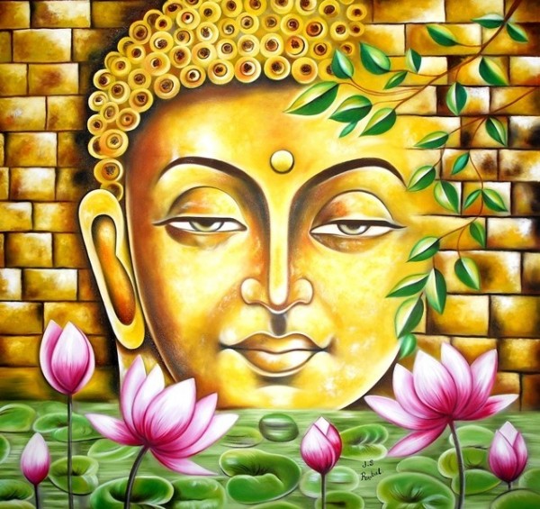 Great Oil Painting Of Gautama Buddha Ji - DesiPainters.com
