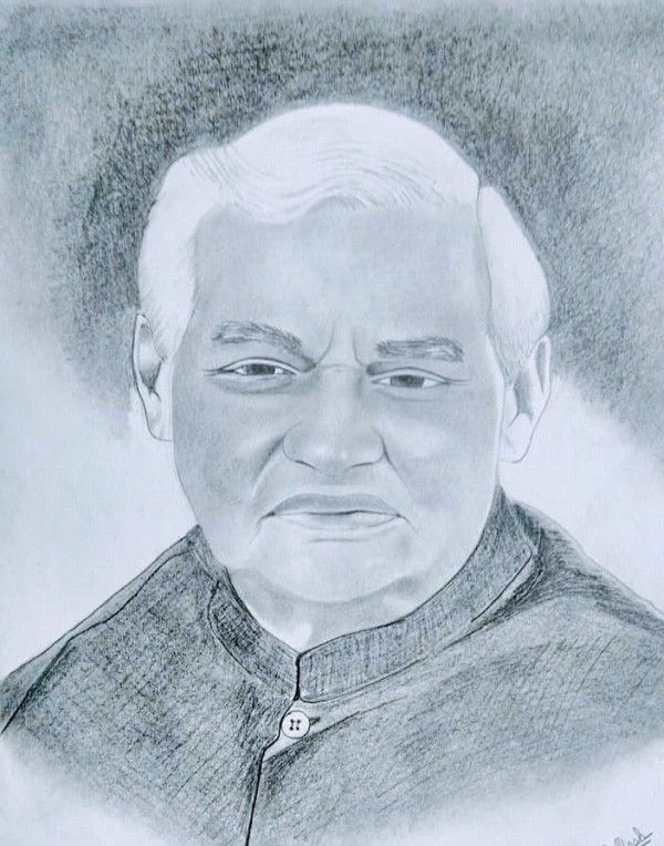 Amazing Mixed Painting Of Atal Bihari Vajpayee Ji