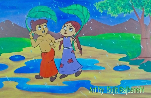 Watercolor Painting Of Chhota Bheem And Chutki - DesiPainters.com