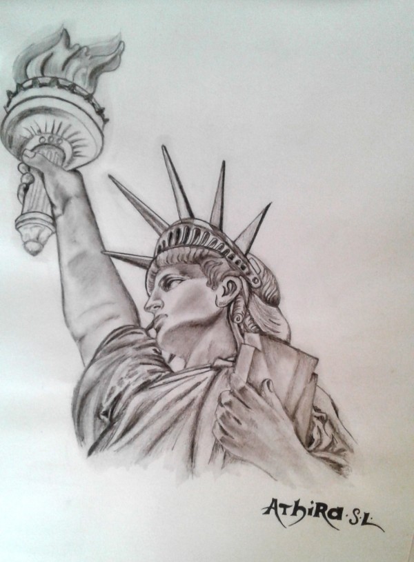 Great Pencil Sketch Of Statue Of Liberty - DesiPainters.com