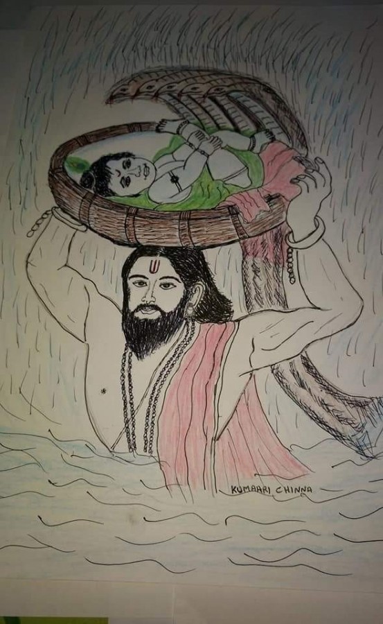 Beautiful Pencil Sketch Of Lord Sri Krishna - DesiPainters.com
