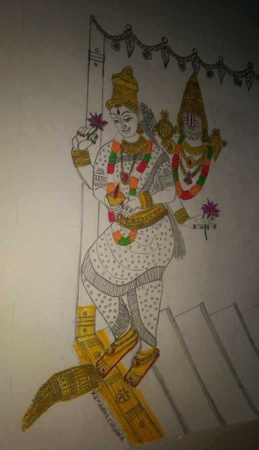 Pencil Color Of Lord Sri Venkateswara Swami Lakshmi Amma Varu