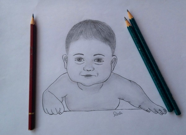 Pencil Sketch Of A Cute Baby - DesiPainters.com