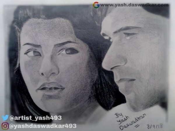 Awesome Pencil Sketch Of Jacqueline Fernandez And Emraan Hashmi