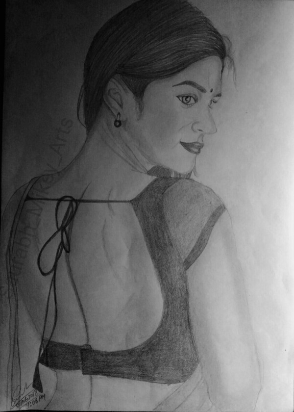 Pencil Sketch Of Shradha Das In Saree