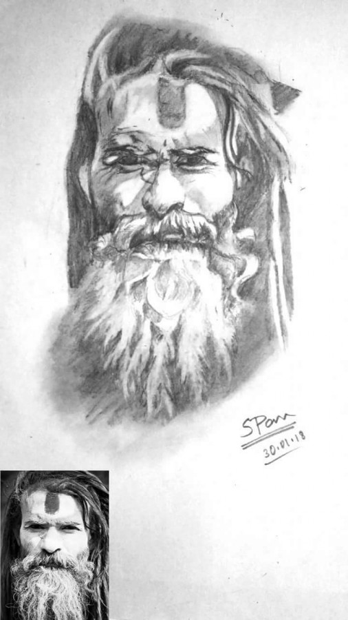 Amazing Pencil Sketch Of Monk - DesiPainters.com