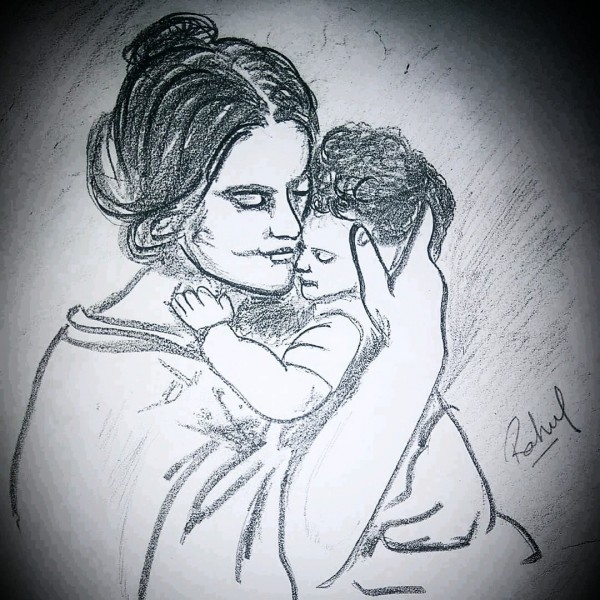 Amazing Pencil Sketch Of Mother Love By Rahul Jaiker - DesiPainters.com