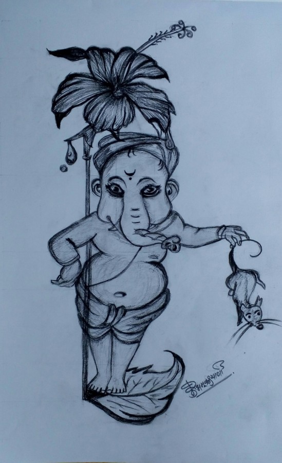 Great Pencil Sketch Of Ganpati Bappa - DesiPainters.com