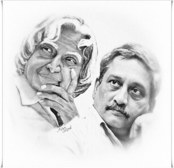 Wonderful Dilgital Painting Of APJ Abdul Kalam And Manohar Parrikar