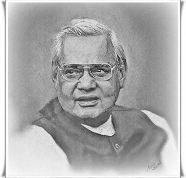 Great Mixed Painting Of Late Atal Bihari Bajpayee Ji - DesiPainters.com