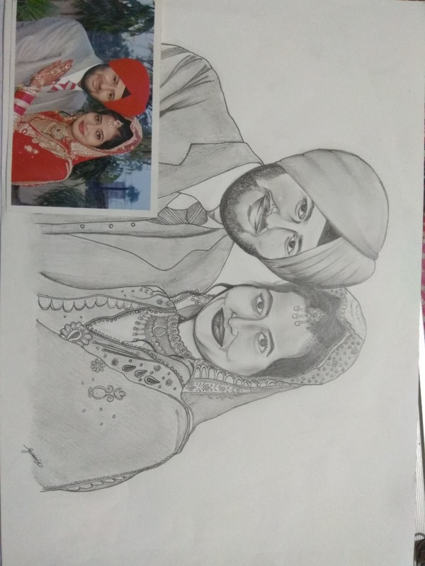 Wonderful Pencil Sketch Of Couple - DesiPainters.com