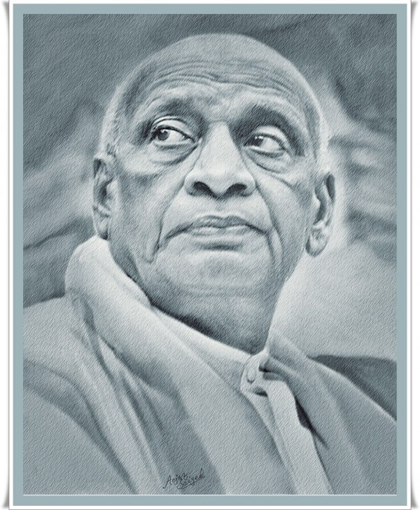 Wonderful Mixed Painting Of Sardar Patel