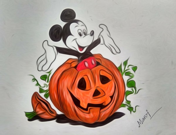 Great Watercolor Painting Of Mickey Mouse Celebrating Halloween - DesiPainters.com