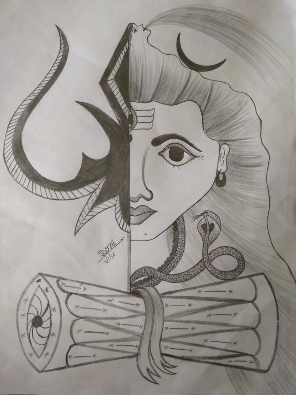 Superb Pencil Sketch Of Lord Shiva - DesiPainters.com