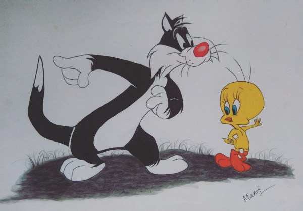 Perfect Pencil Color Of Sylvester And Tweety - DesiPainters.com