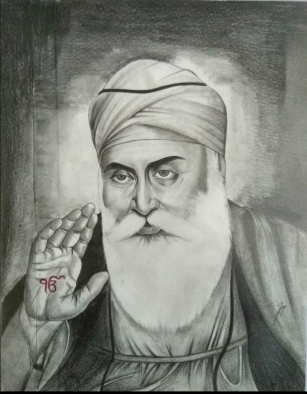 Great Pencil Sketch Of Guru Nanak Dev Ji