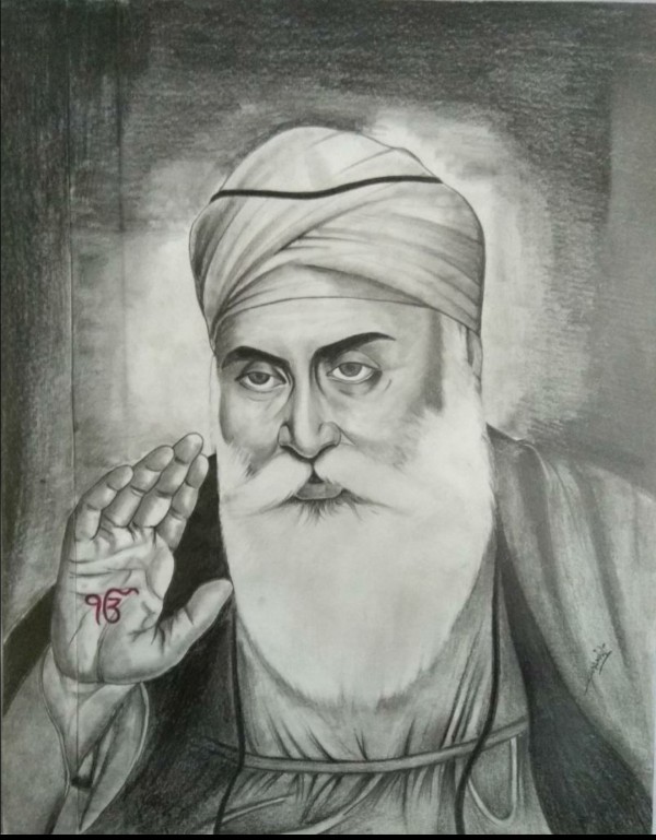 Great Pencil Sketch Of Guru Nanak Dev Ji - DesiPainters.com