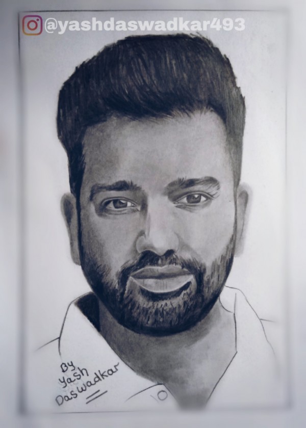 Great Pencil Sketch Of Rohit Sharma