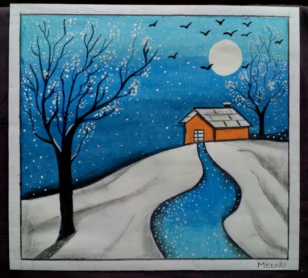 Amazing Crayon Painting Of Winter - DesiPainters.com