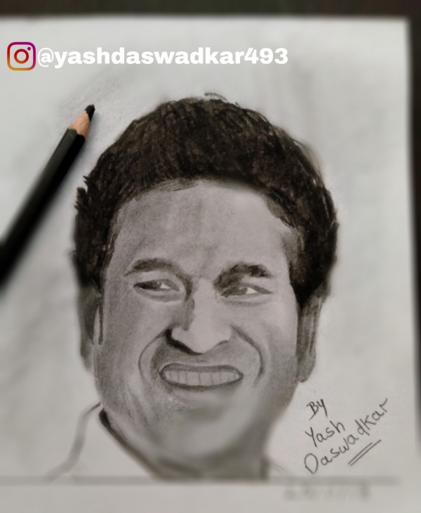 Amazing Pencil Sketch Of Sachin Tendulkar - DesiPainters.com