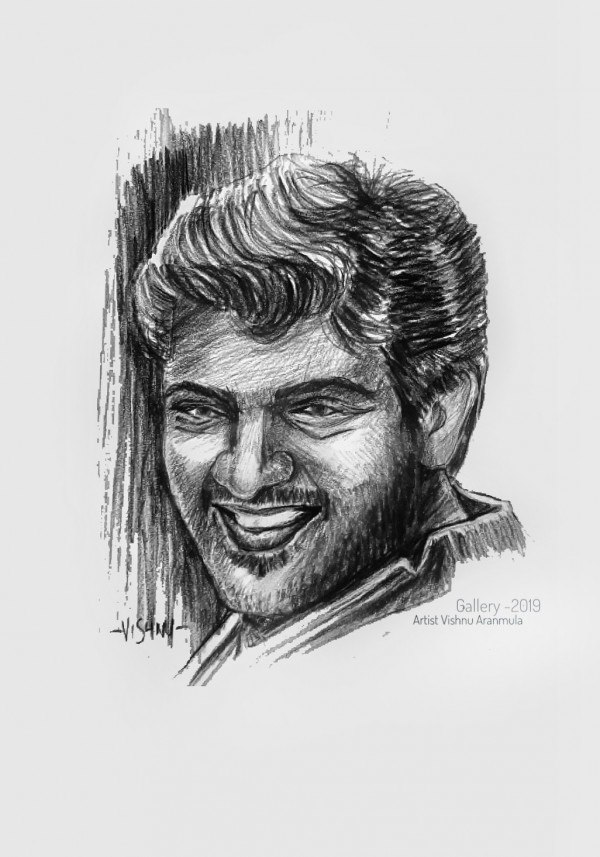 Pencil Sketch Of Actor Ajith Kumar By Vishnu Aranmula