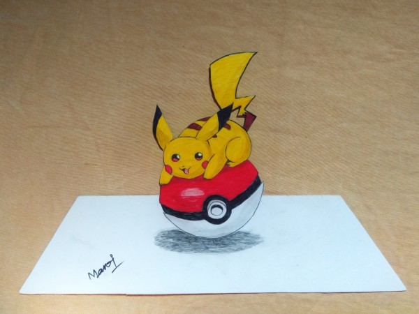 Beautiful Watercolor Painting Of 3D Drawing Of Pikachu - DesiPainters.com