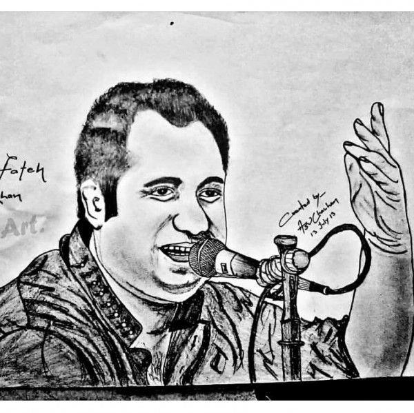 Pencil Sketch Of Rahat Fateh Ali Khan