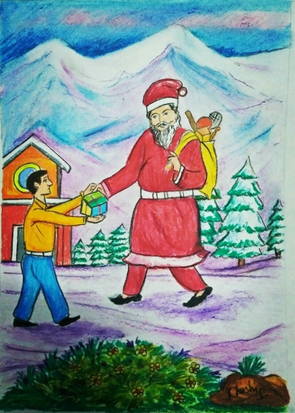 Pastel Painting Of Merry Christmas By Khushi Prasad
