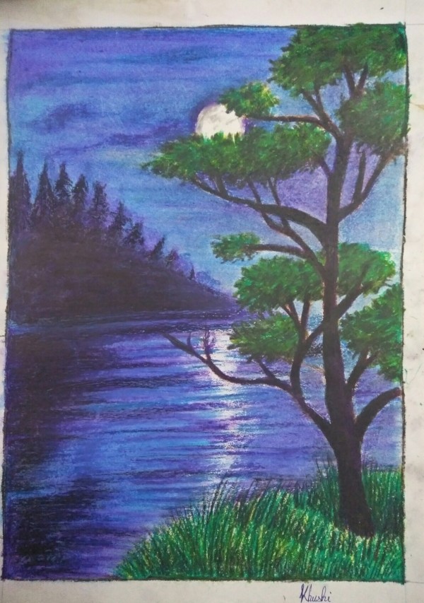 Wonderful Pastel Painting Of Moonlight - DesiPainters.com